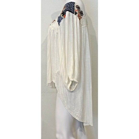 Free People Free Bird Embroidered Hi Lo Peasant Top Sz L Flowy Boho Renaissance‎ - Picture 4 of 13